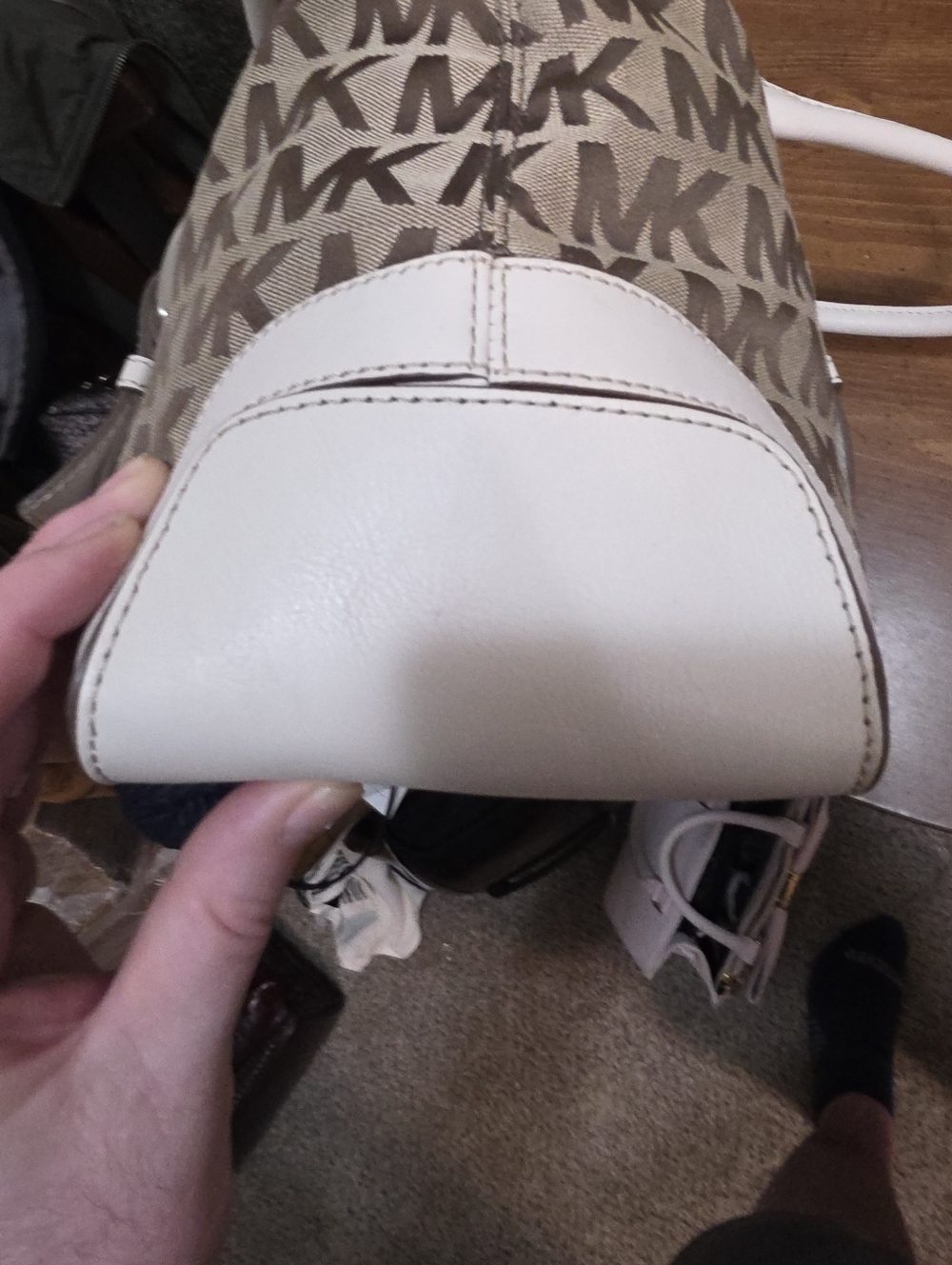 Michael Kors Brown and Cream MK Signature Shoulder Tote - Picture 11 of 16